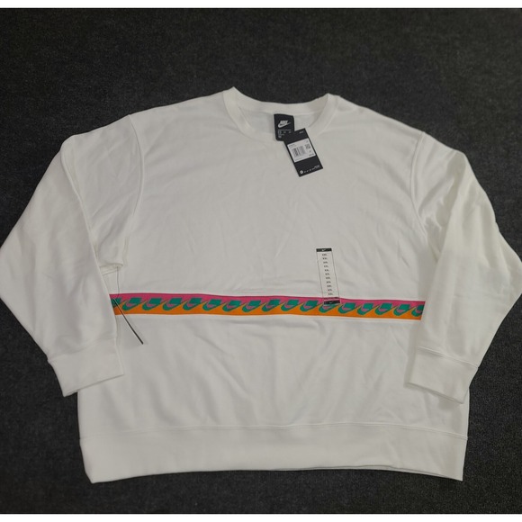 Nike Women's Loose Fit Sweatshirt 2X White Multicolor Swoosh Stripe NWT $80 MSRP - Picture 1 of 10